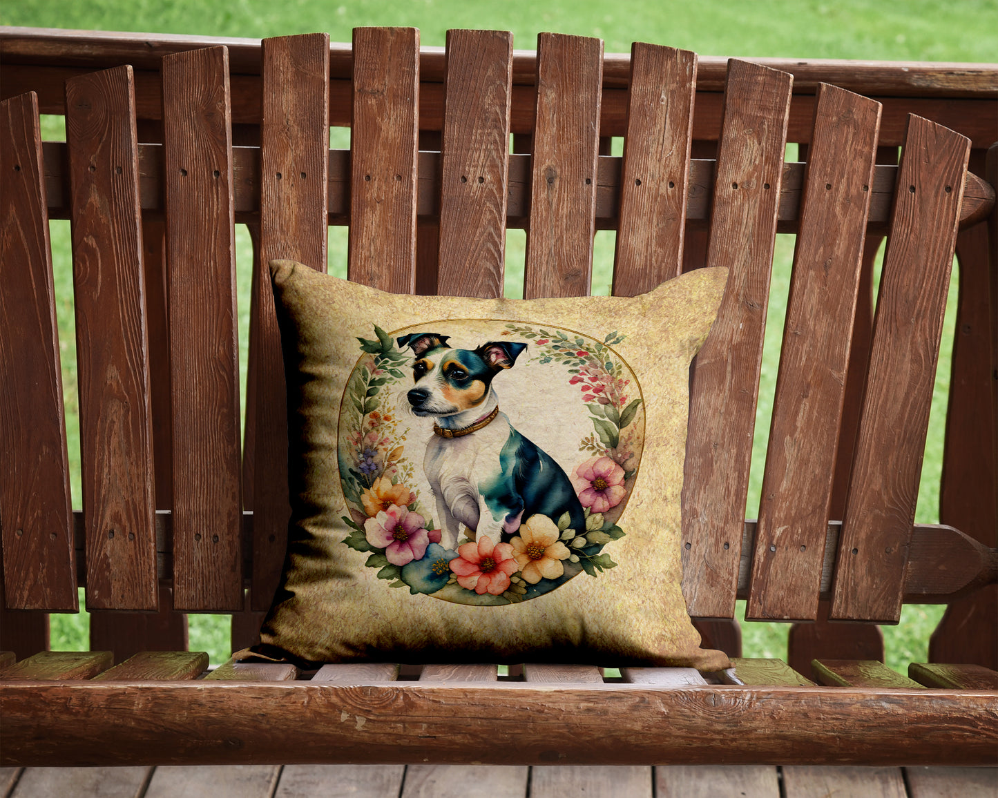 Jack Russell Terrier and Flowers Throw Pillow