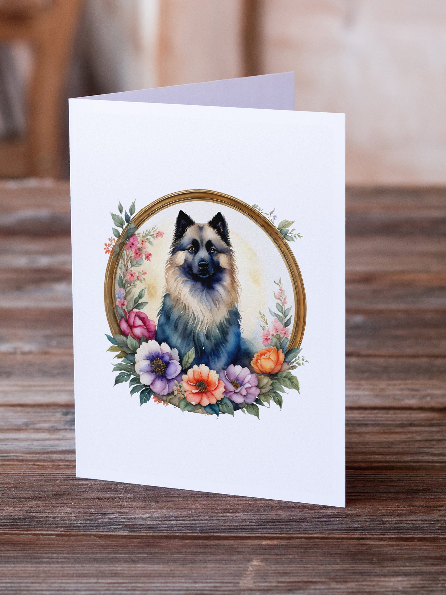 Keeshond and Flowers Greeting Cards Pack of 8