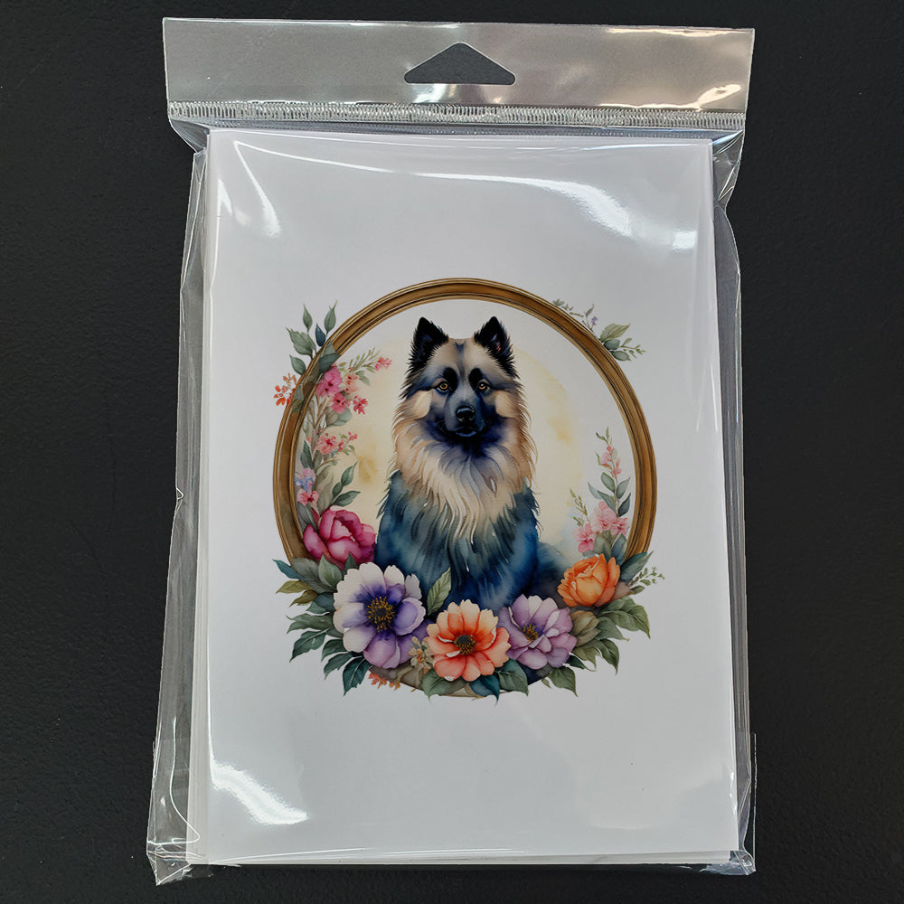 Keeshond and Flowers Greeting Cards Pack of 8