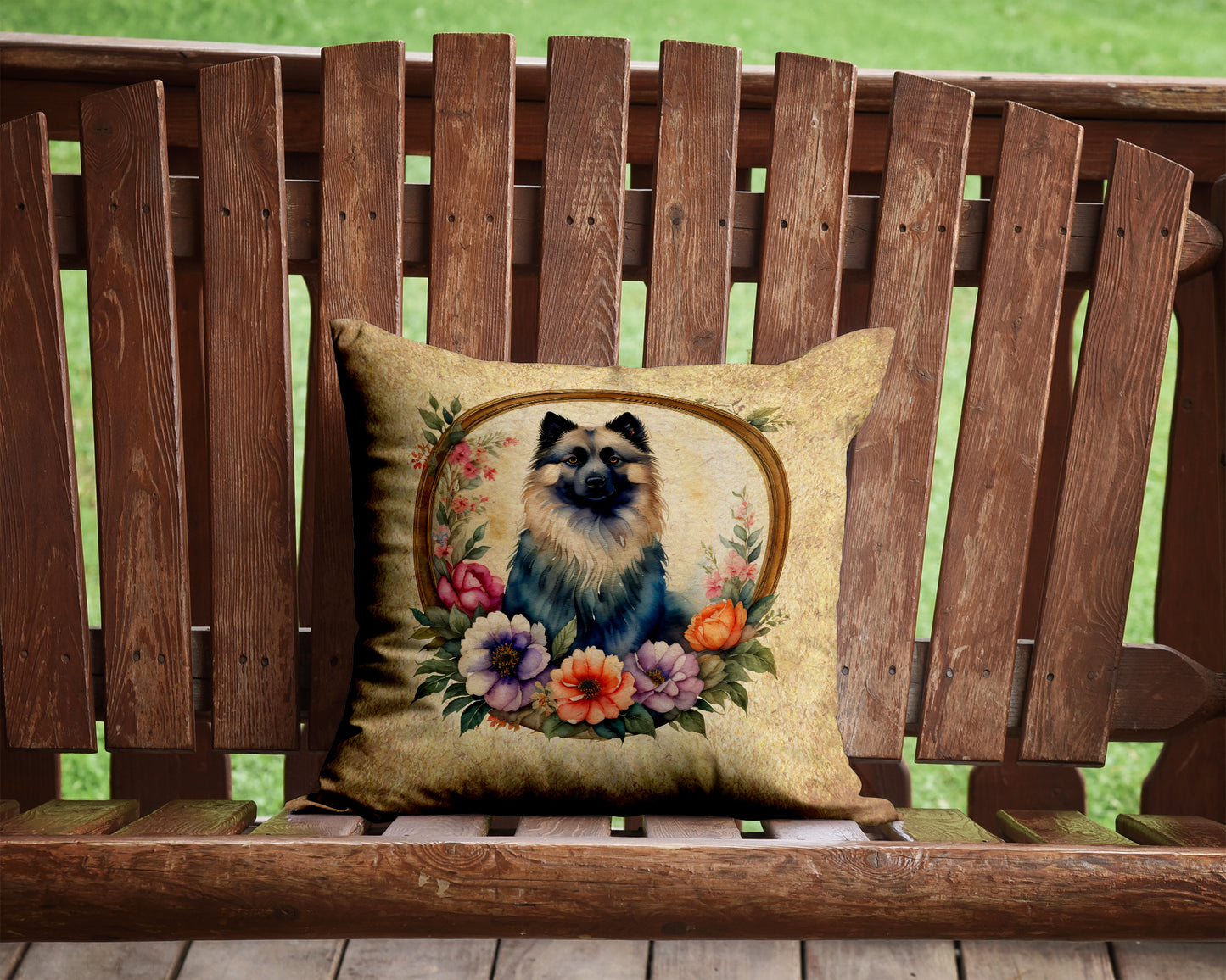 Keeshond and Flowers Throw Pillow