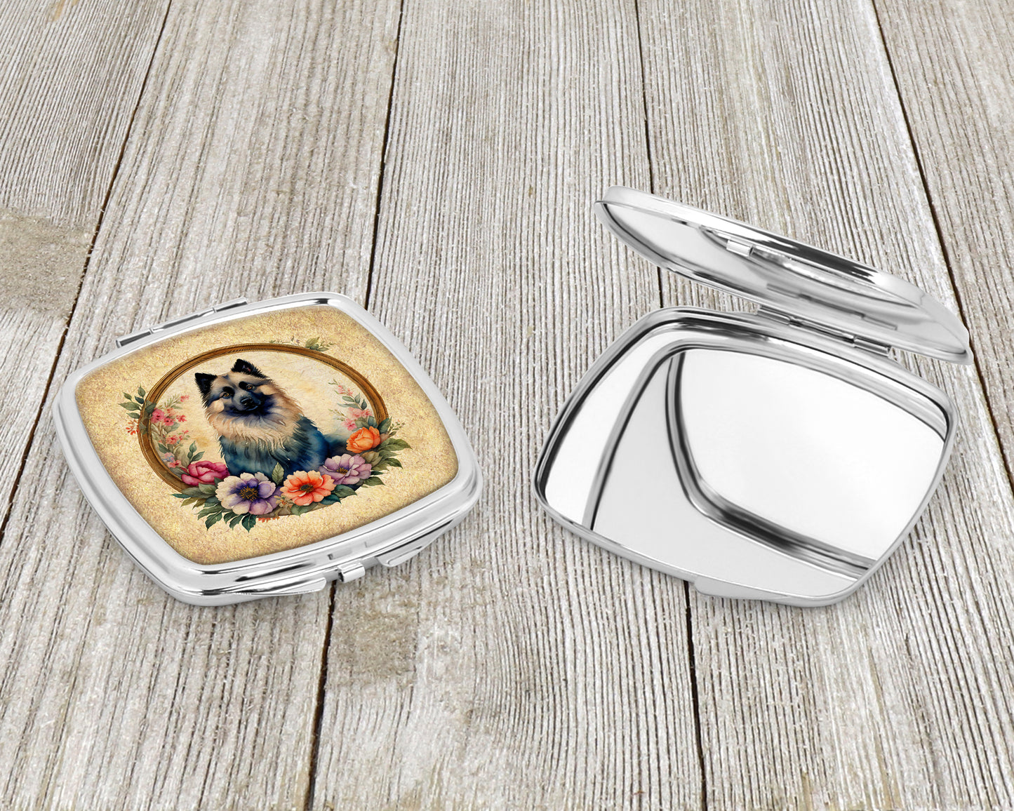 Keeshond and Flowers Compact Mirror