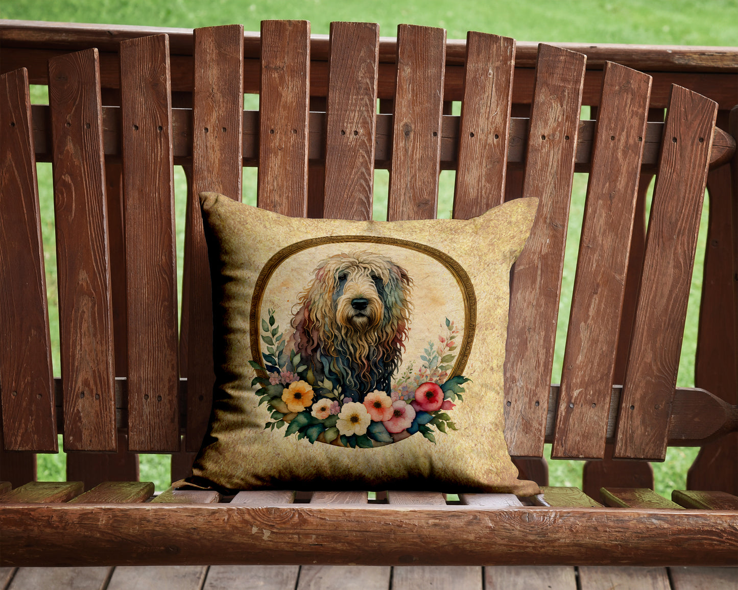 Komondor and Flowers Throw Pillow