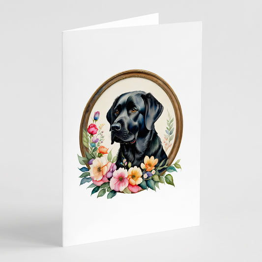 Buy this Black Labrador Retriever and Flowers Greeting Cards Pack of 8