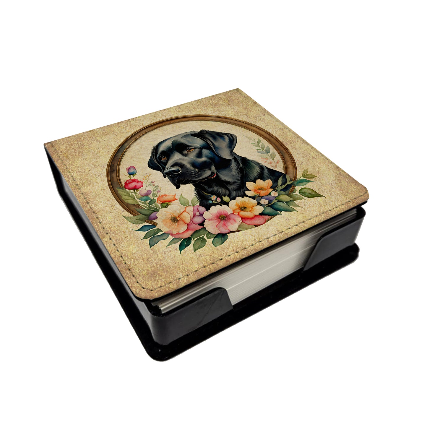 Buy this Black Labrador Retriever and Flowers PU Leather Note Paper Holder