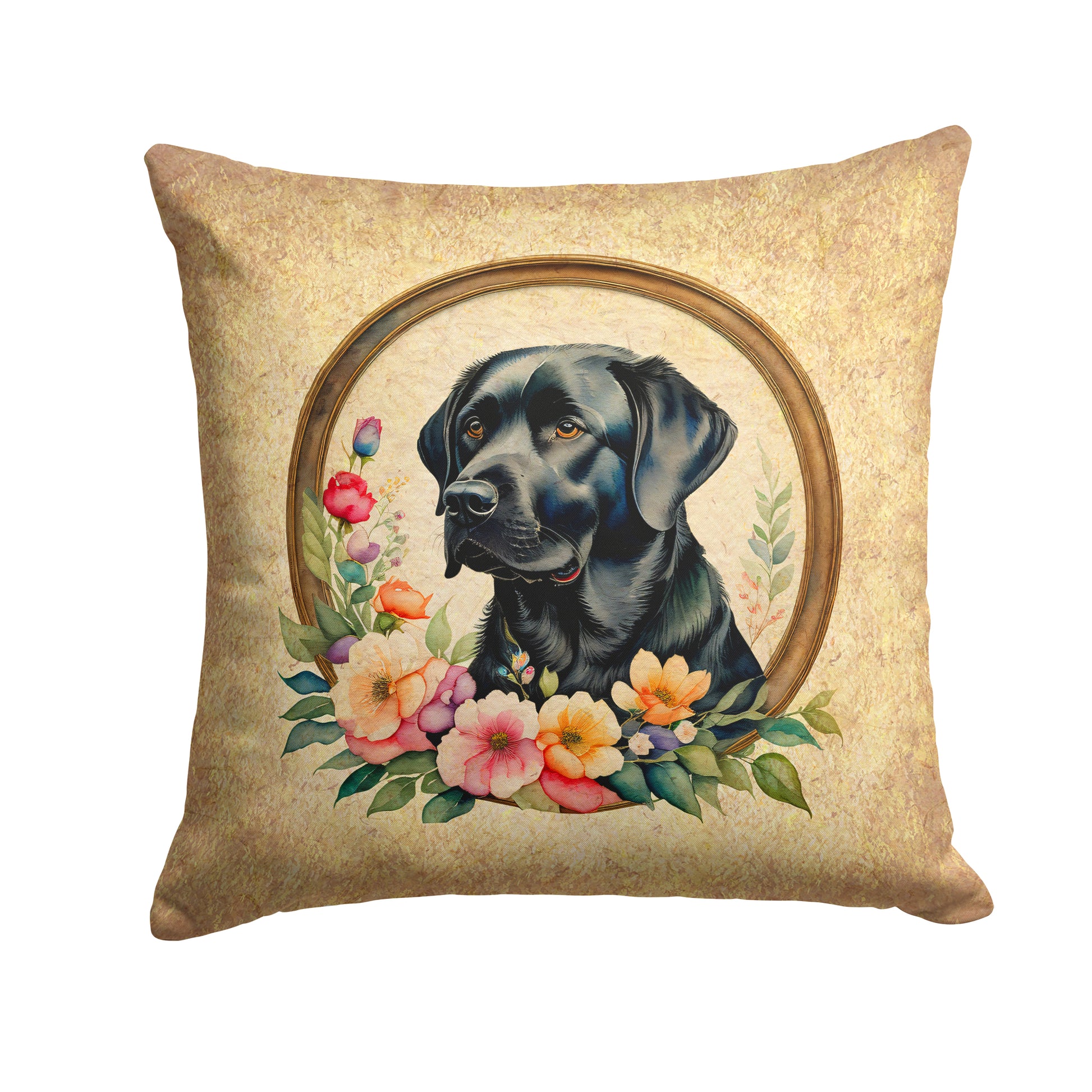 Buy this Black Labrador Retriever and Flowers Throw Pillow