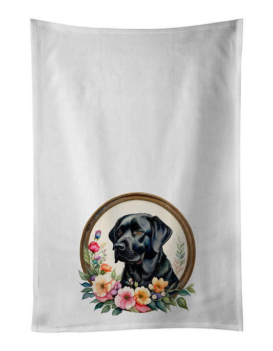 Buy this Black Labrador Retriever and Flowers Kitchen Towel Set of 2