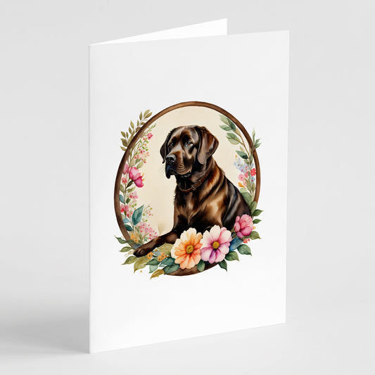 Buy this Chocolate Labrador Retriever and Flowers Greeting Cards Pack of 8