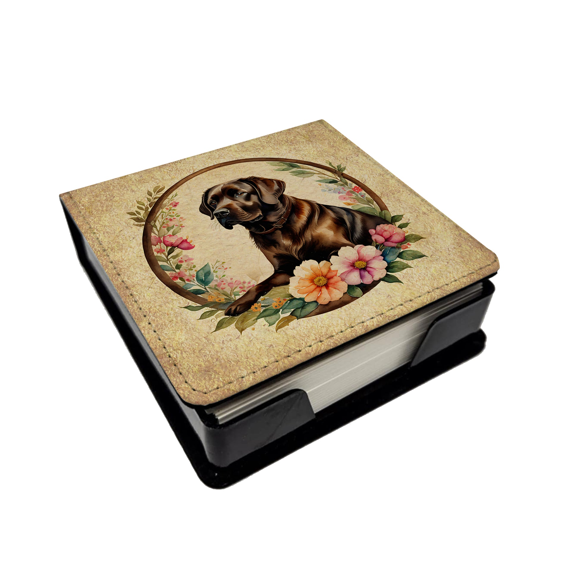 Buy this Chocolate Labrador Retriever and Flowers PU Leather Note Paper Holder