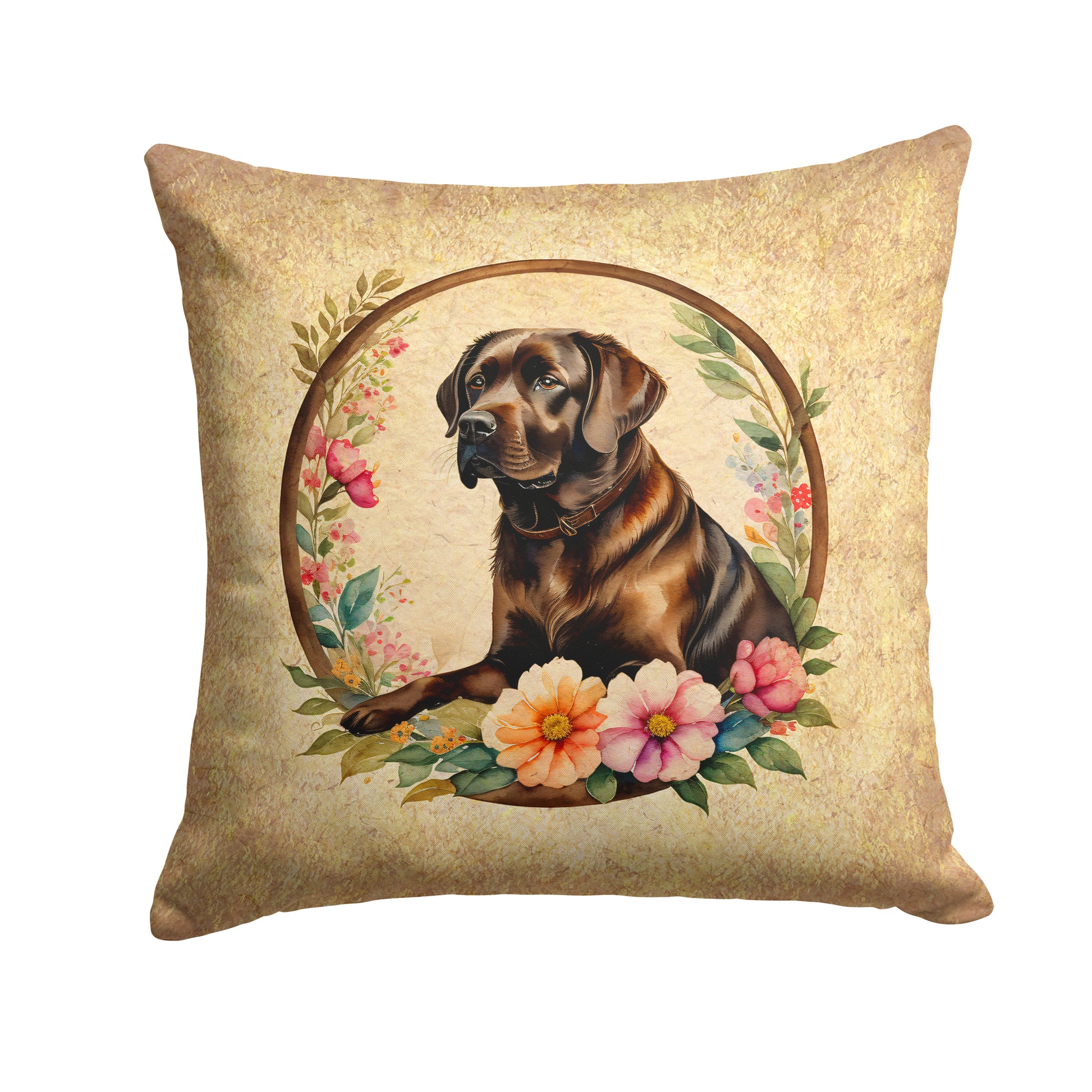 Buy this Chocolate Labrador Retriever and Flowers Throw Pillow