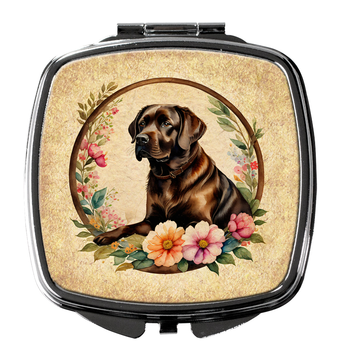 Buy this Chocolate Labrador Retriever and Flowers Compact Mirror