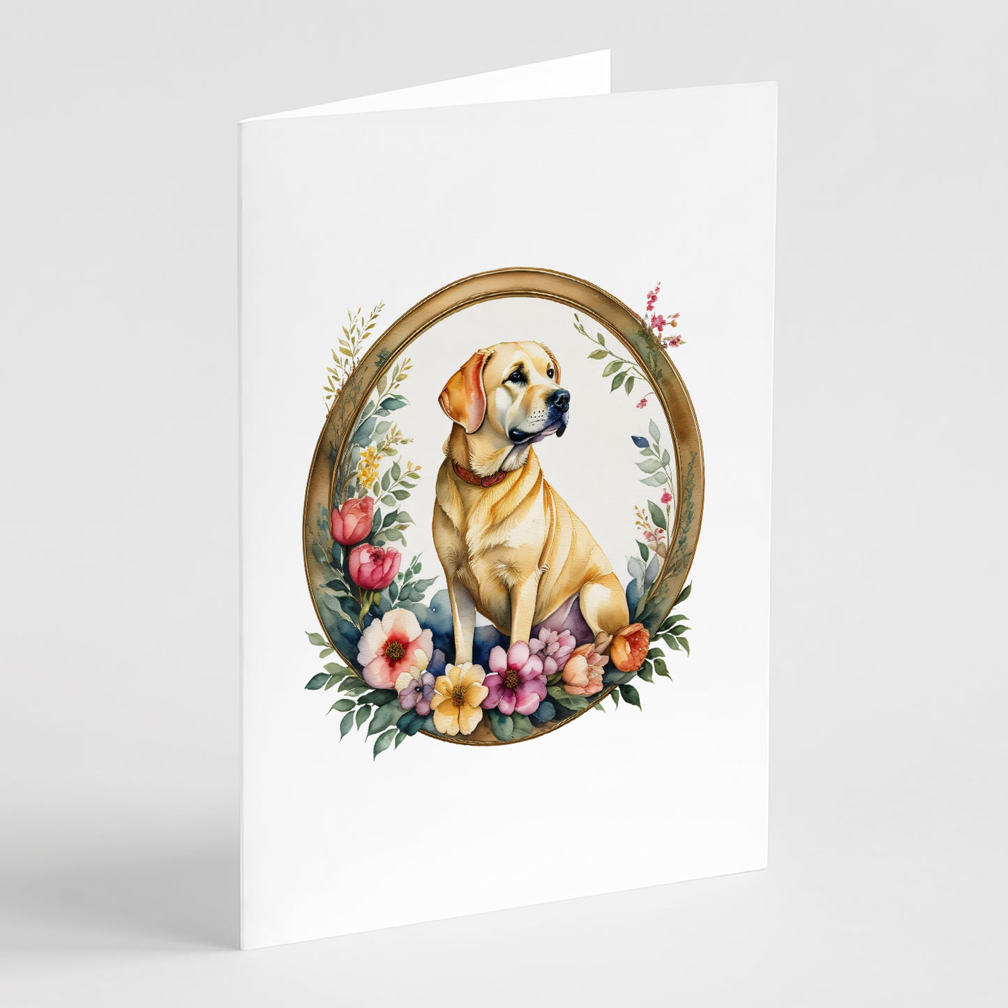 Buy this Yellow Labrador Retriever and Flowers Greeting Cards Pack of 8