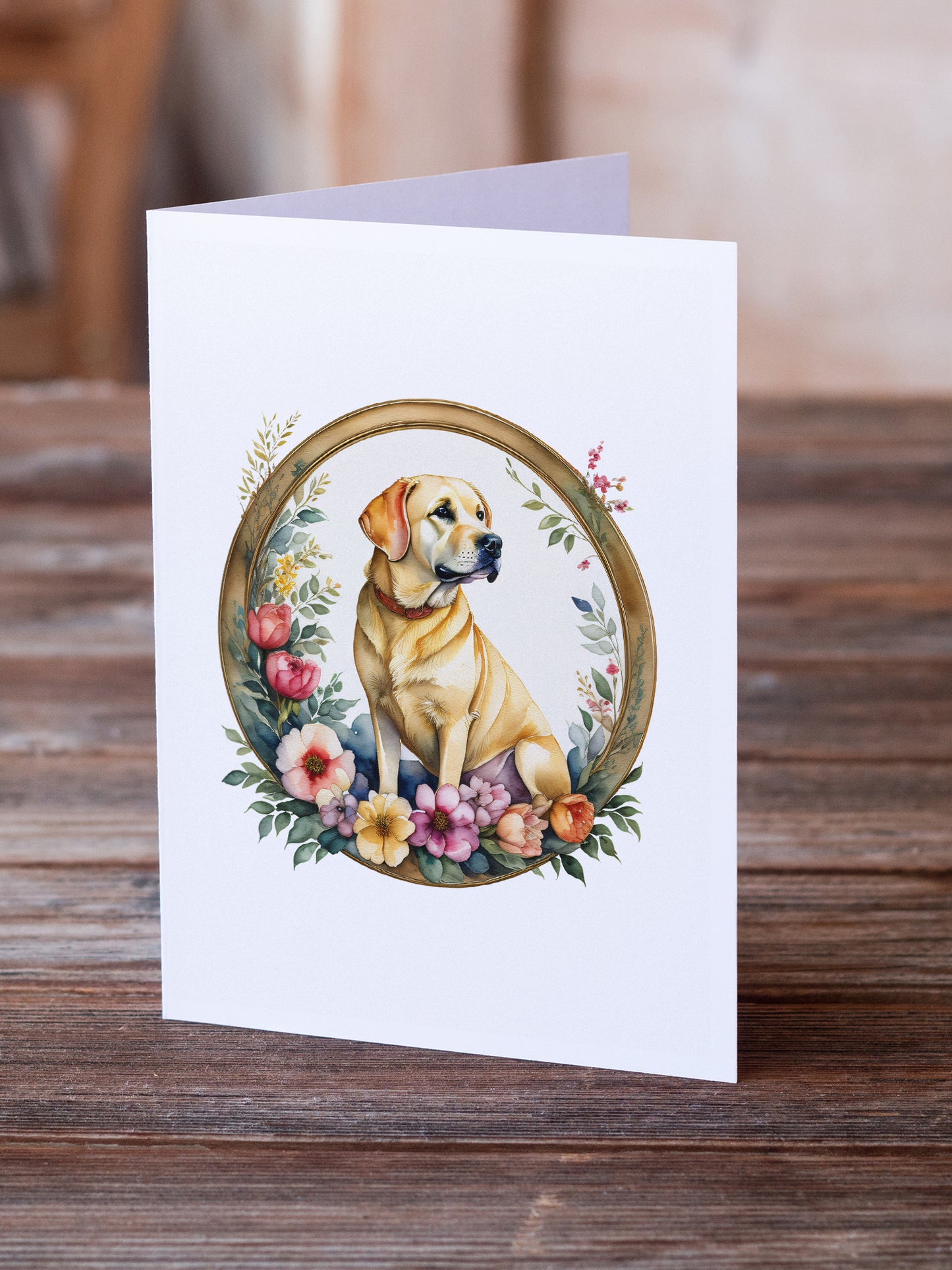 Yellow Labrador Retriever and Flowers Greeting Cards Pack of 8