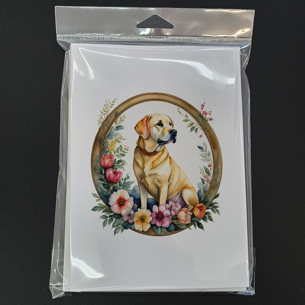 Yellow Labrador Retriever and Flowers Greeting Cards Pack of 8