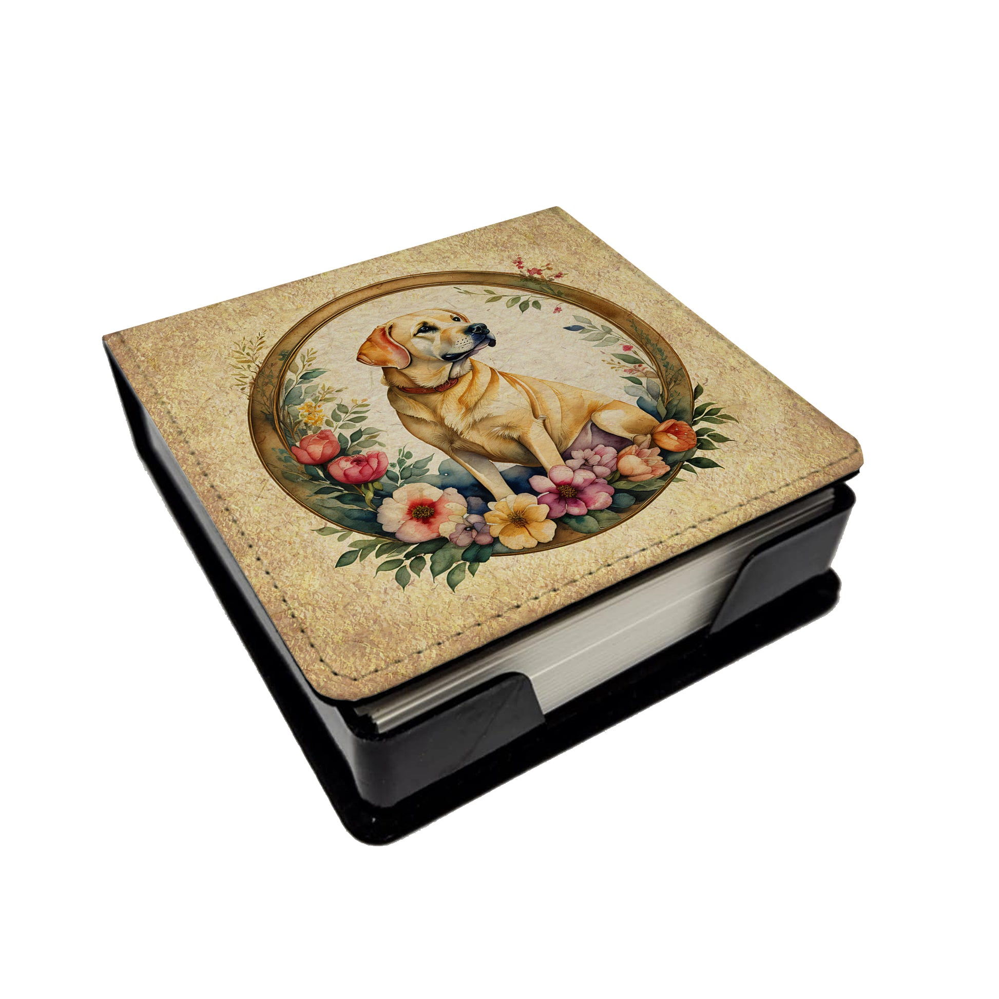 Buy this Yellow Labrador Retriever and Flowers PU Leather Note Paper Holder