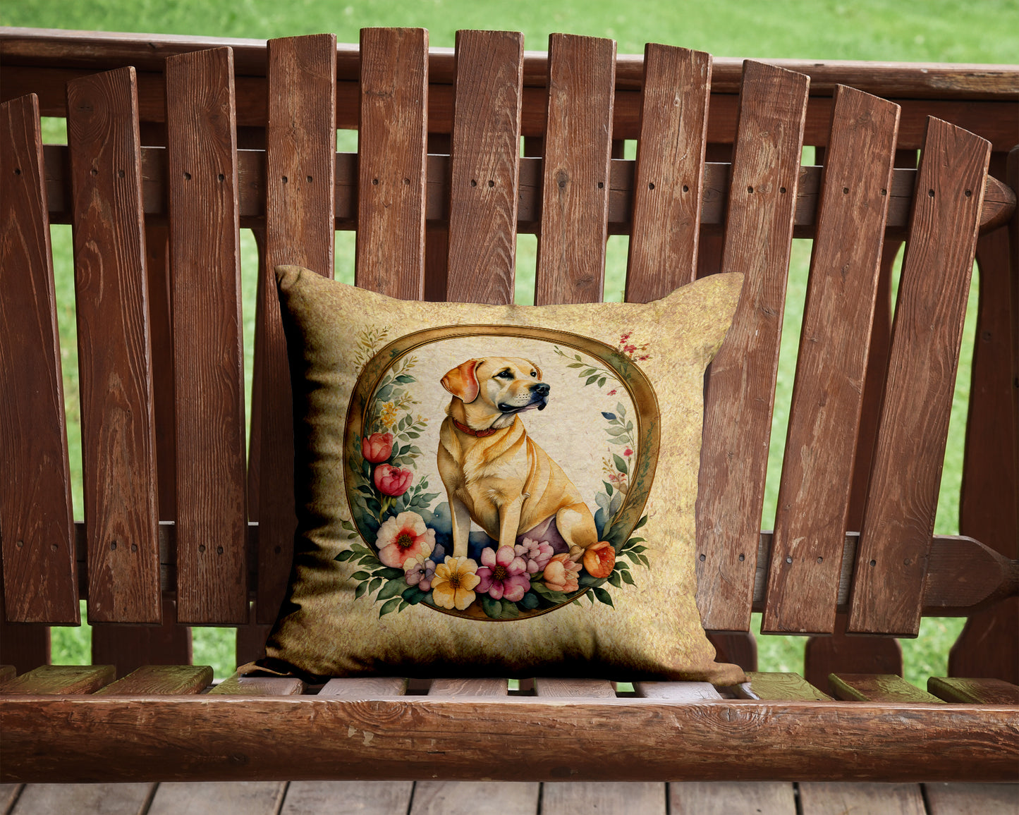 Yellow Labrador Retriever and Flowers Throw Pillow