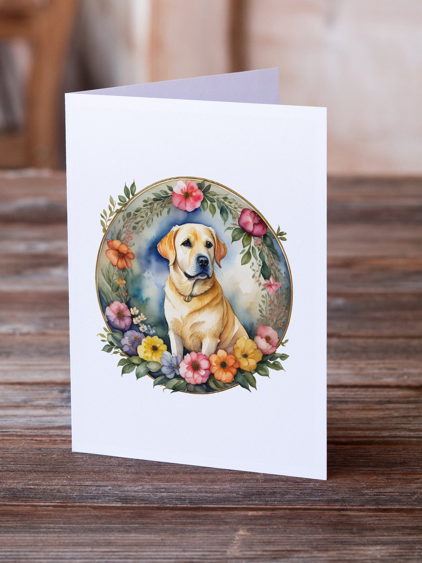 Yellow Labrador Retriever and Flowers Greeting Cards Pack of 8