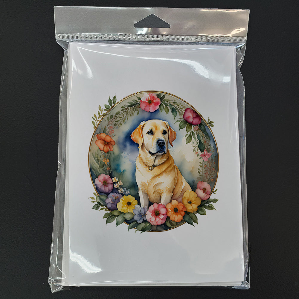 Yellow Labrador Retriever and Flowers Greeting Cards Pack of 8