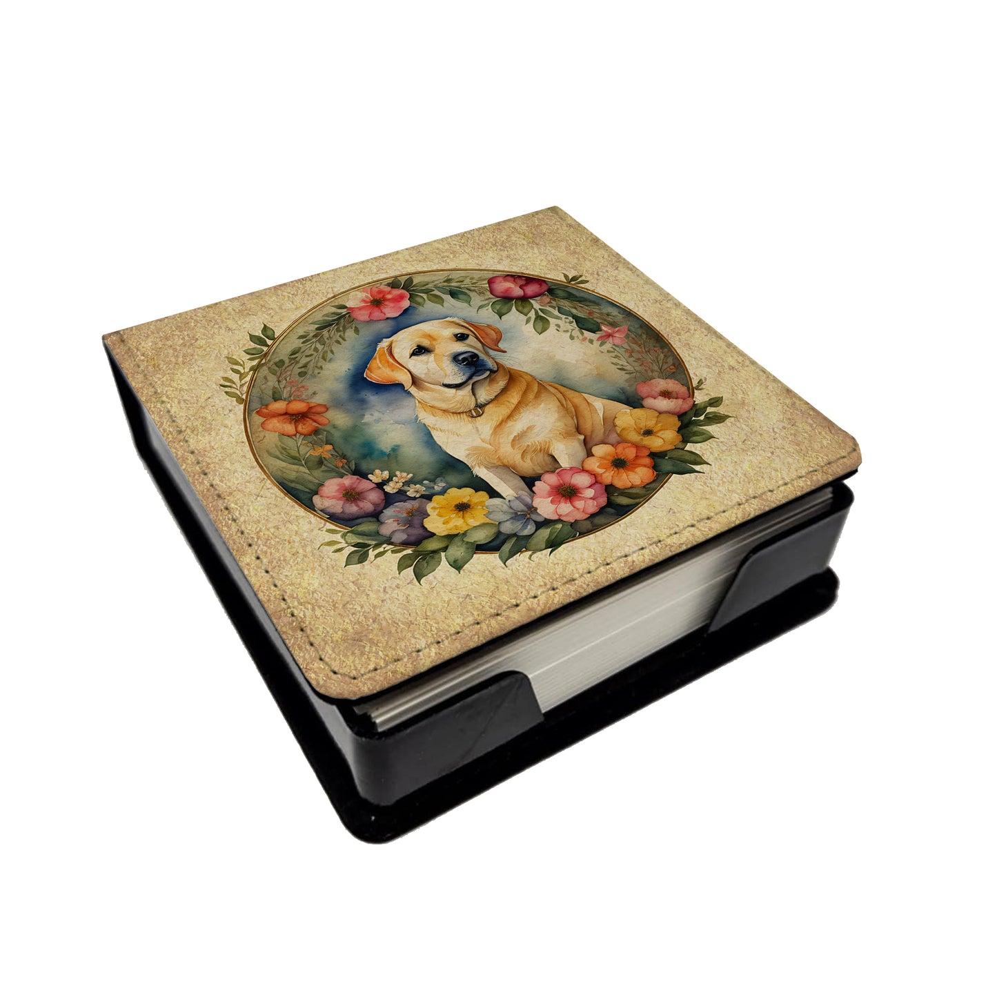 Buy this Yellow Labrador Retriever and Flowers PU Leather Note Paper Holder