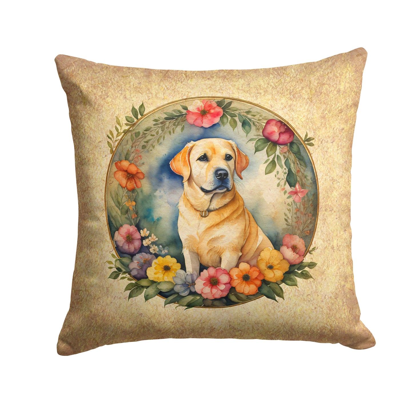 Buy this Yellow Labrador Retriever and Flowers Throw Pillow