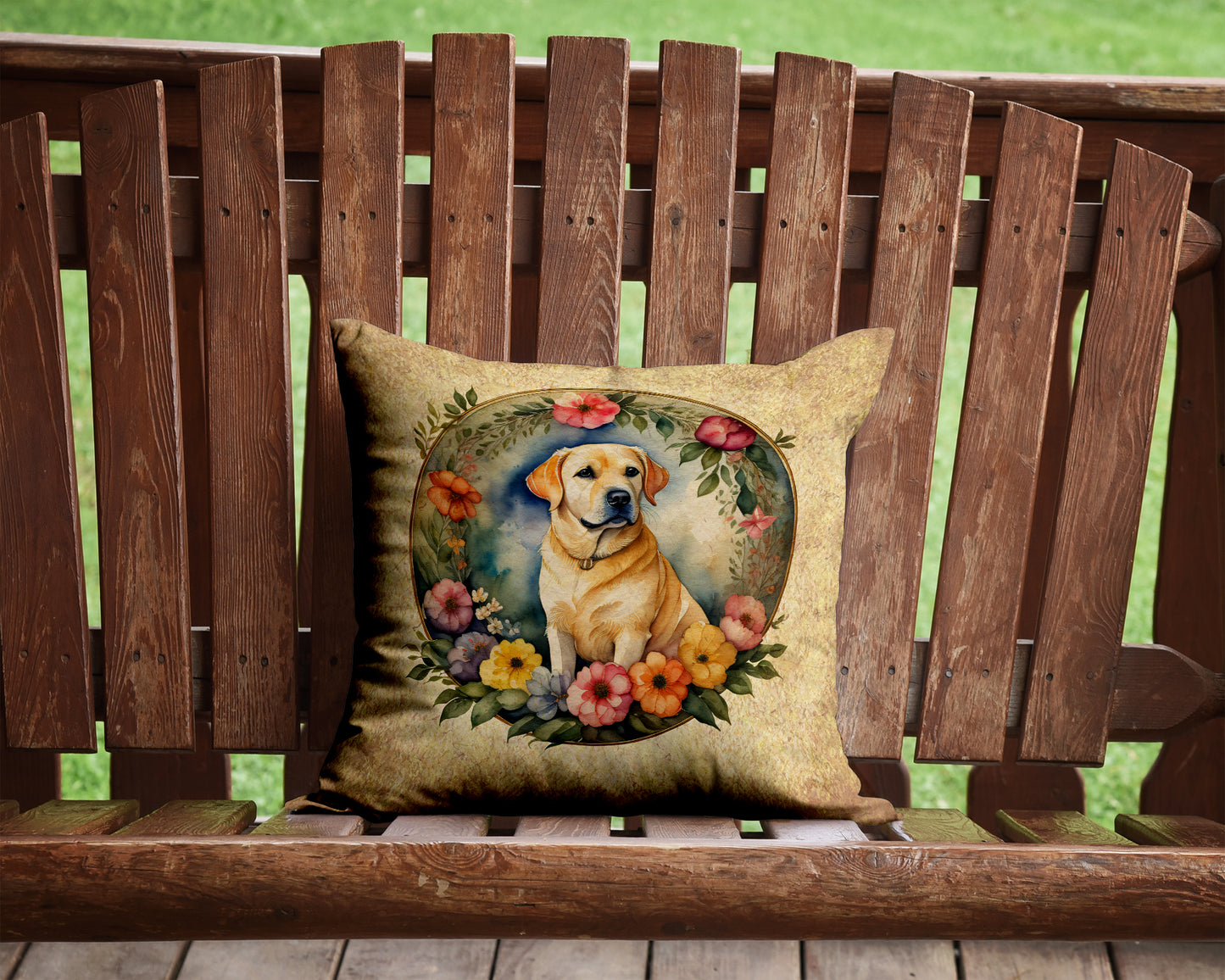 Yellow Labrador Retriever and Flowers Throw Pillow