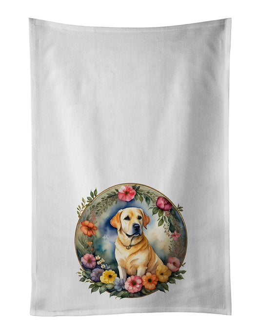 Buy this Yellow Labrador Retriever and Flowers Kitchen Towel Set of 2