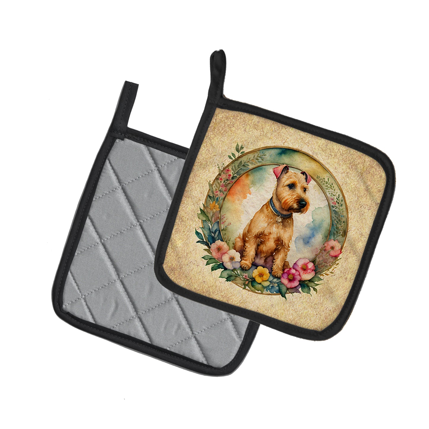 Lakeland Terrier and Flowers Pair of Pot Holders