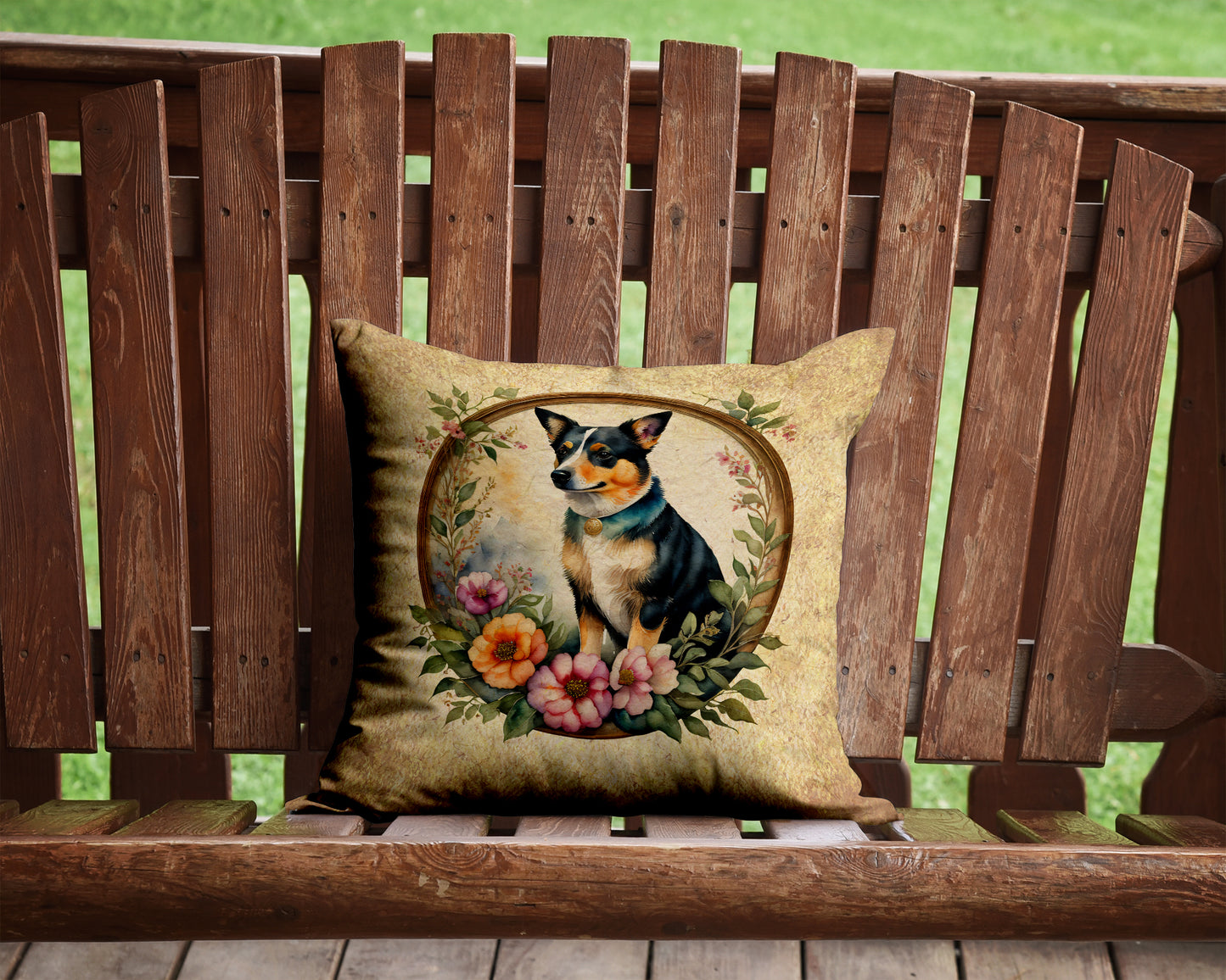 Lancashire Heeler and Flowers Throw Pillow