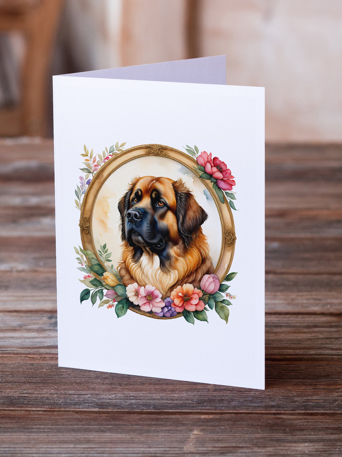 Leonberger and Flowers Greeting Cards Pack of 8