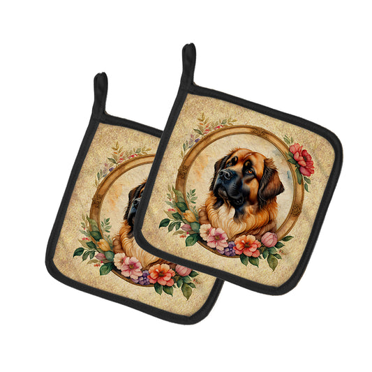 Buy this Leonberger and Flowers Pair of Pot Holders