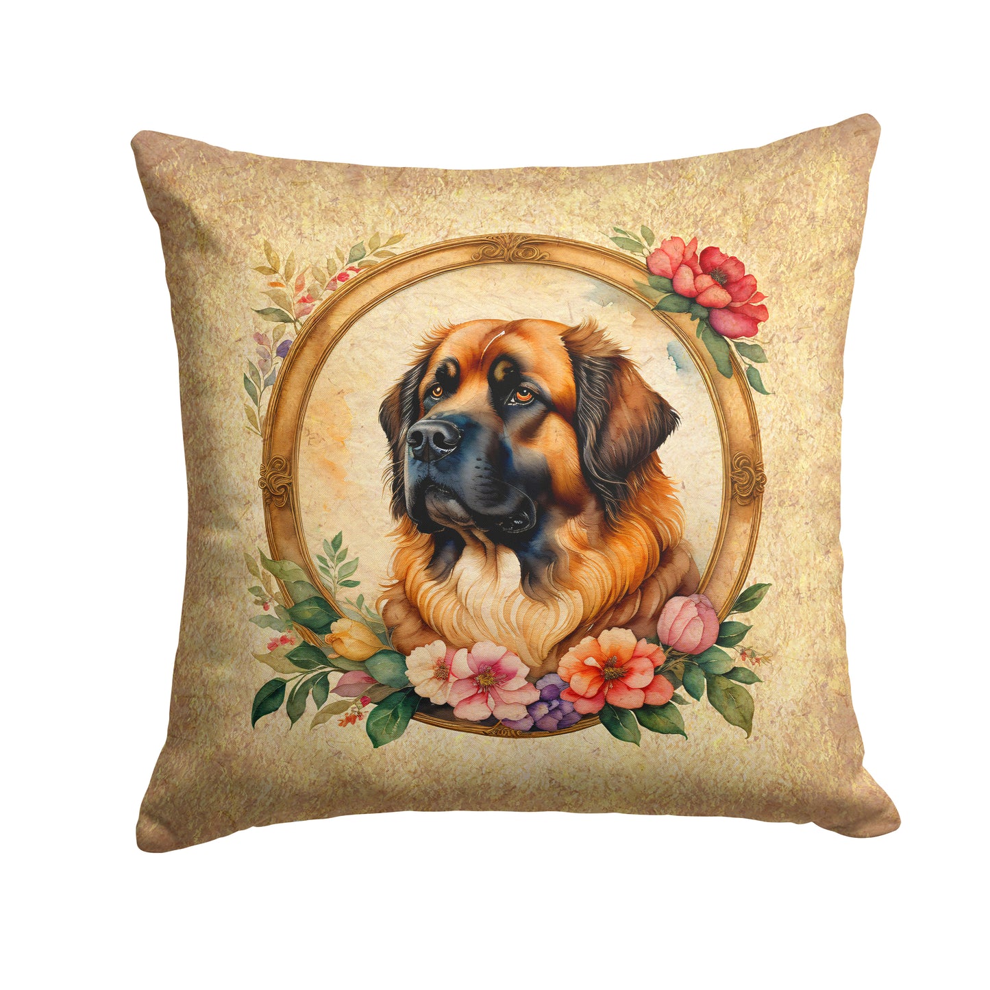 Buy this Leonberger and Flowers Throw Pillow