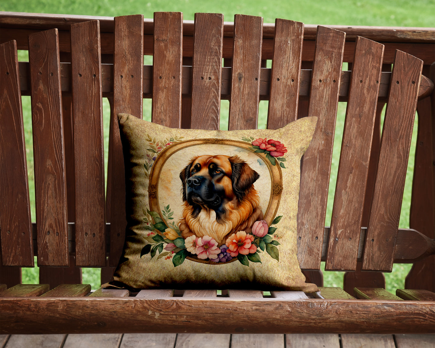 Leonberger and Flowers Throw Pillow