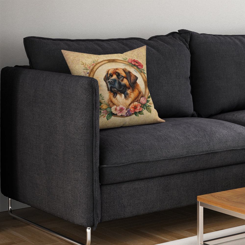 Leonberger and Flowers Throw Pillow