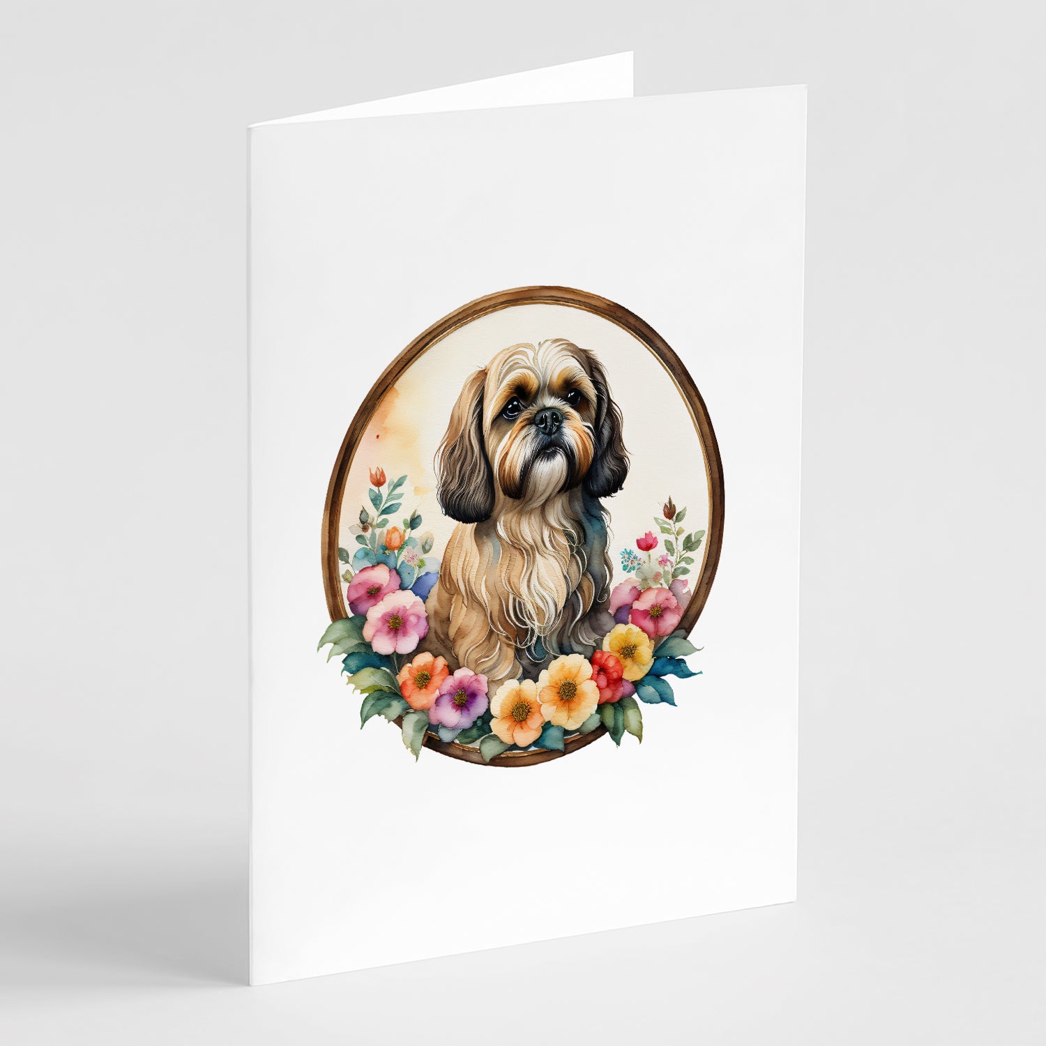 Buy this Lhasa Apso and Flowers Greeting Cards Pack of 8