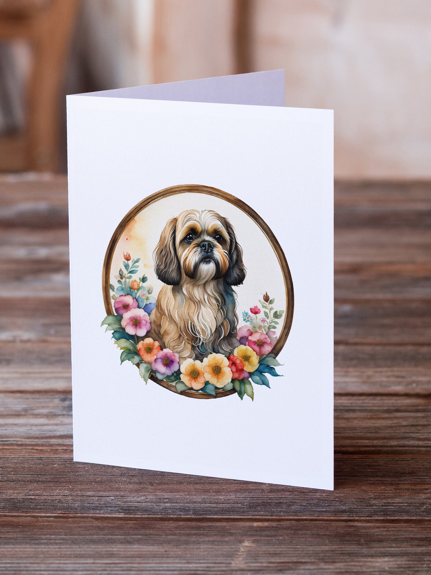 Lhasa Apso and Flowers Greeting Cards Pack of 8