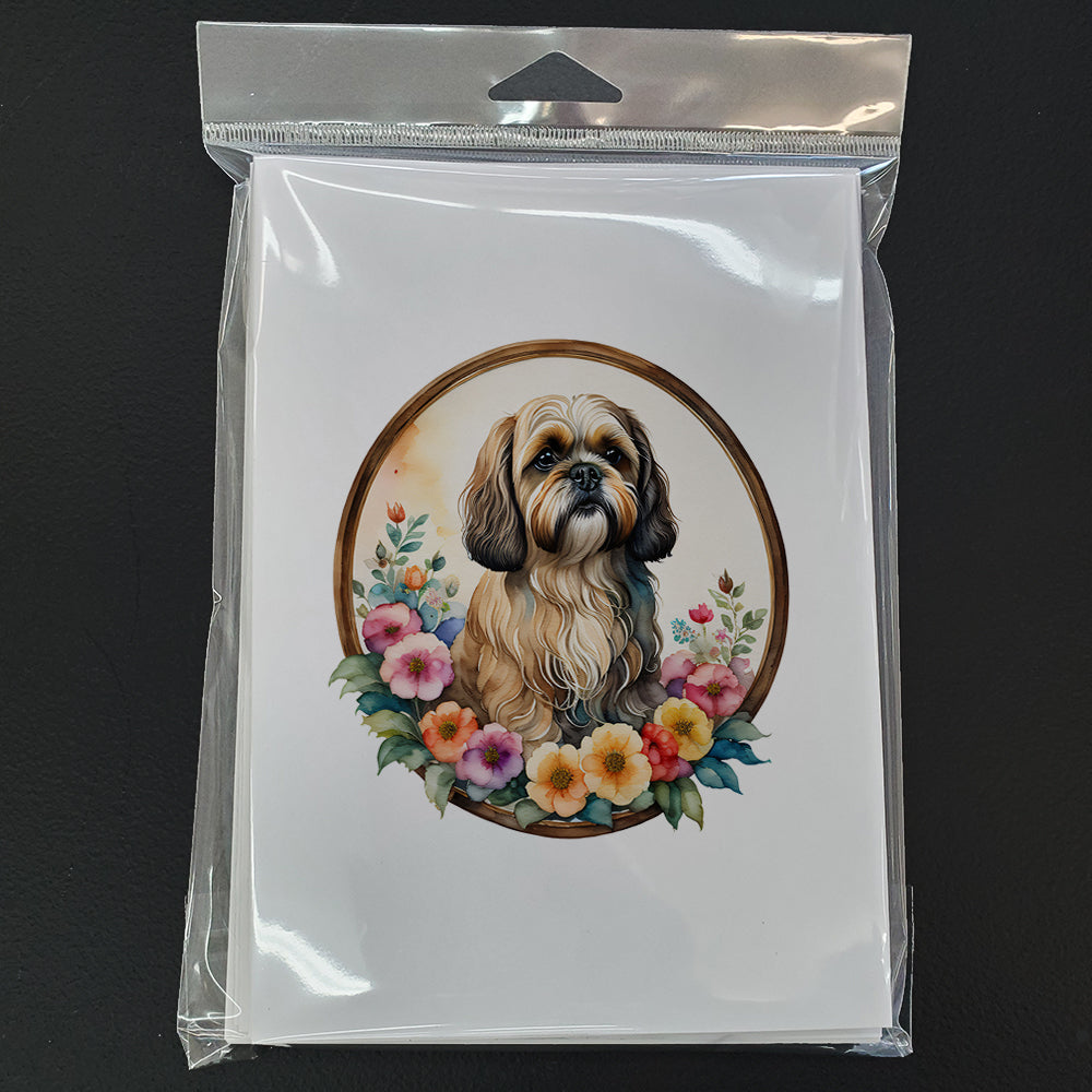 Lhasa Apso and Flowers Greeting Cards Pack of 8