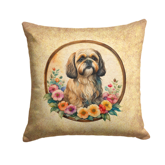 Buy this Lhasa Apso and Flowers Throw Pillow