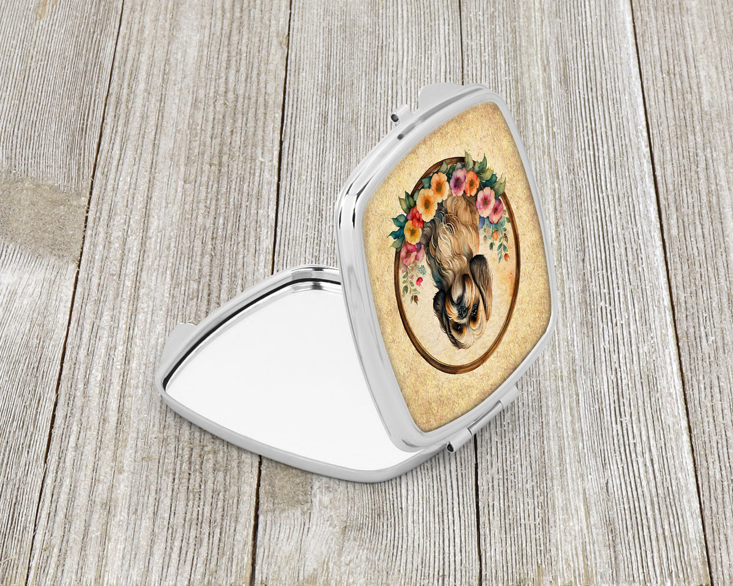 Lhasa Apso and Flowers Compact Mirror