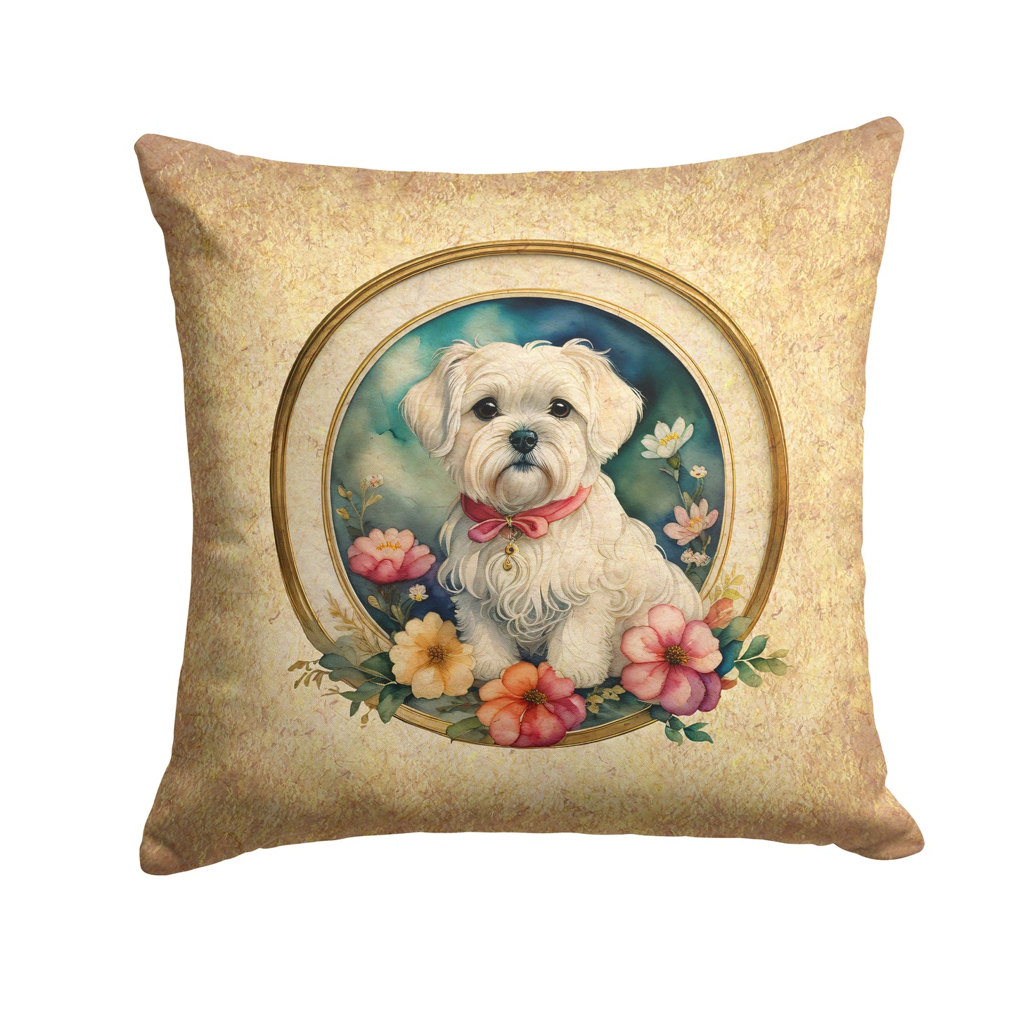 Buy this Maltese and Flowers Throw Pillow