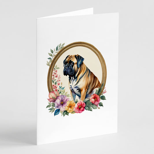 Buy this Mastiff and Flowers Greeting Cards Pack of 8