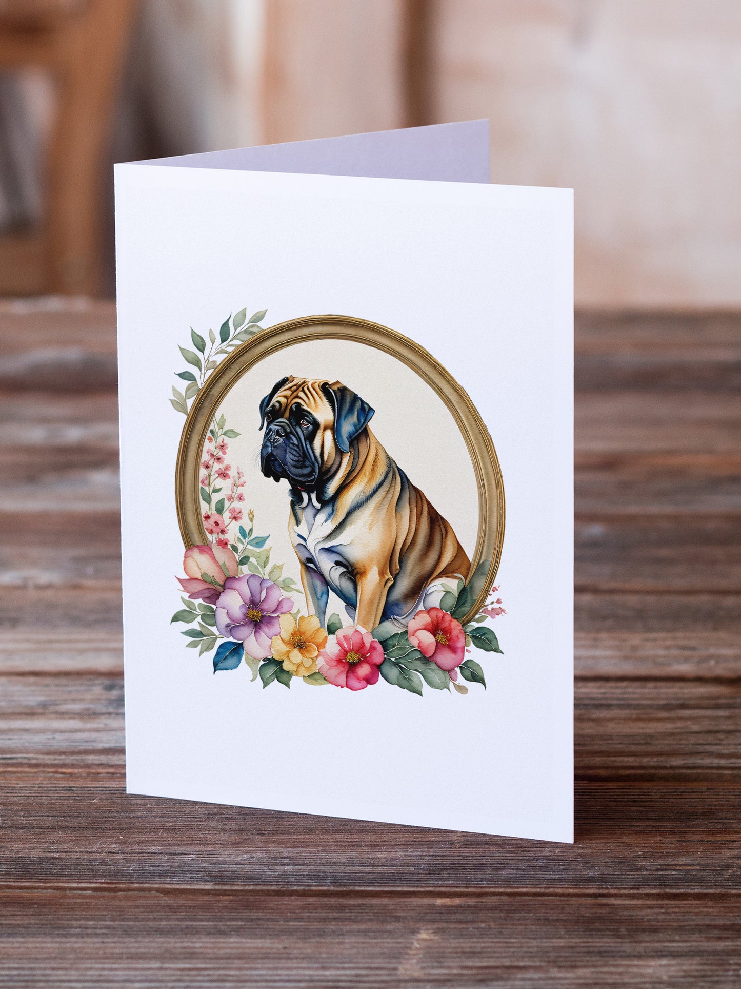 Mastiff and Flowers Greeting Cards Pack of 8