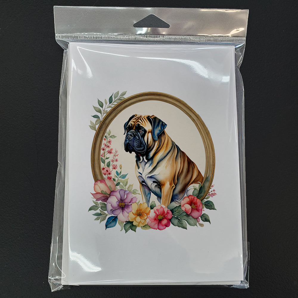 Mastiff and Flowers Greeting Cards Pack of 8