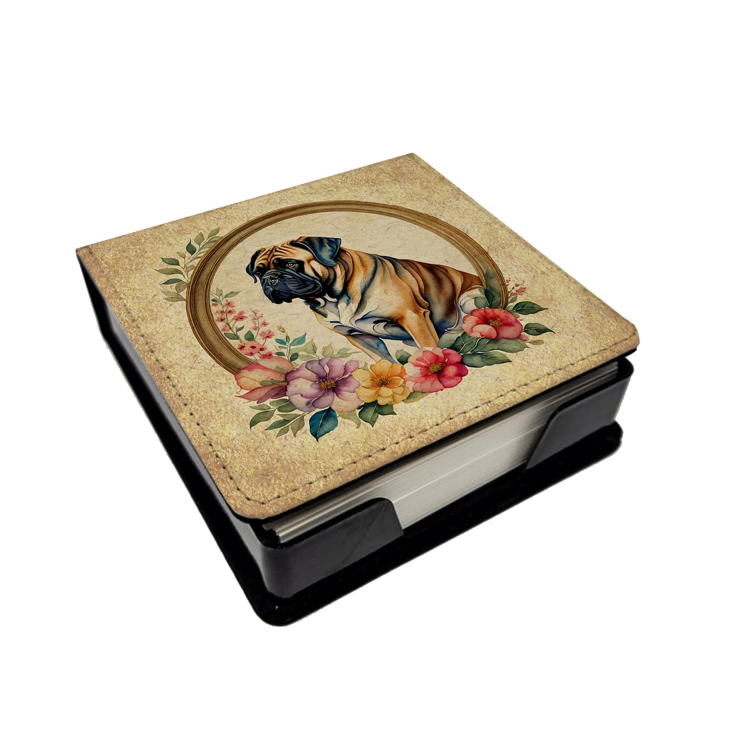 Buy this Mastiff and Flowers PU Leather Note Paper Holder