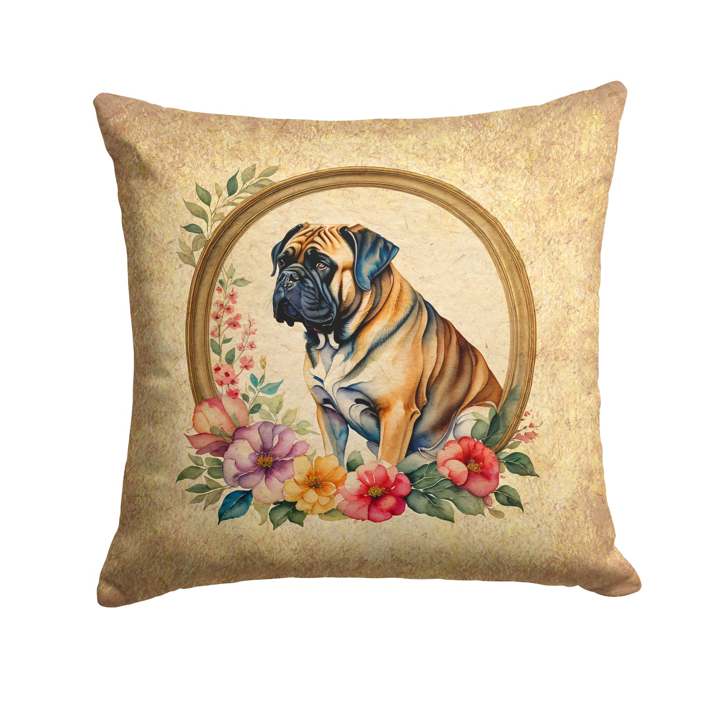 Buy this Mastiff and Flowers Throw Pillow