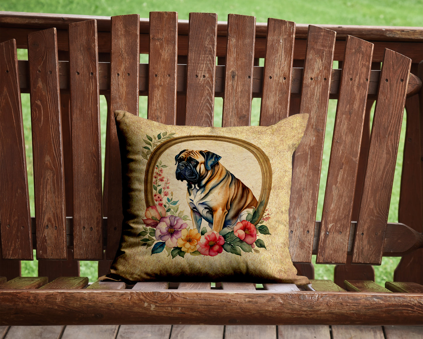 Mastiff and Flowers Throw Pillow