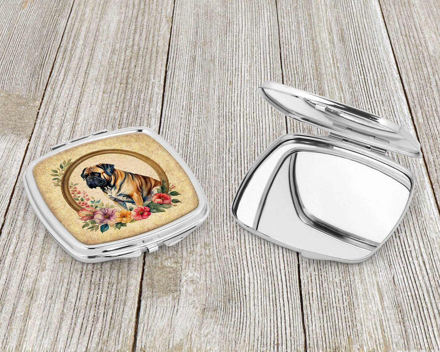 Mastiff and Flowers Compact Mirror