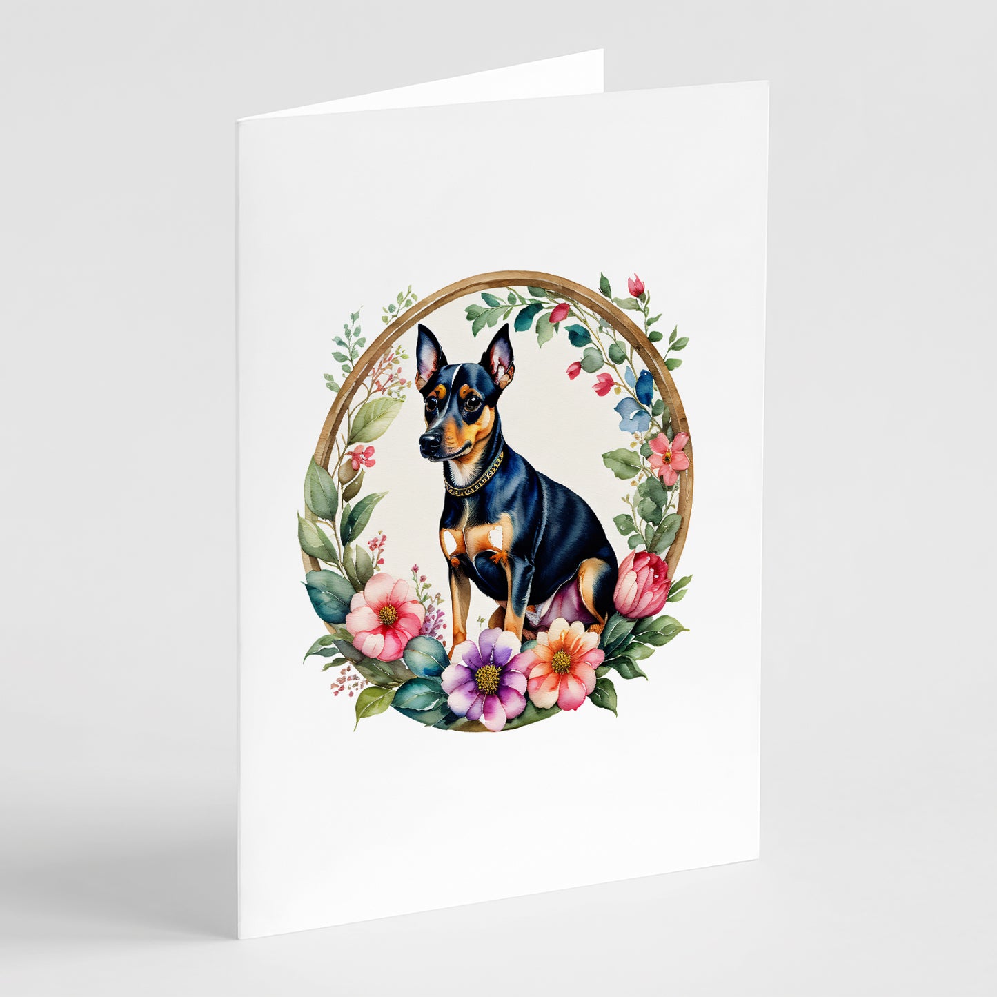 Buy this Miniature Pinscher and Flowers Greeting Cards Pack of 8