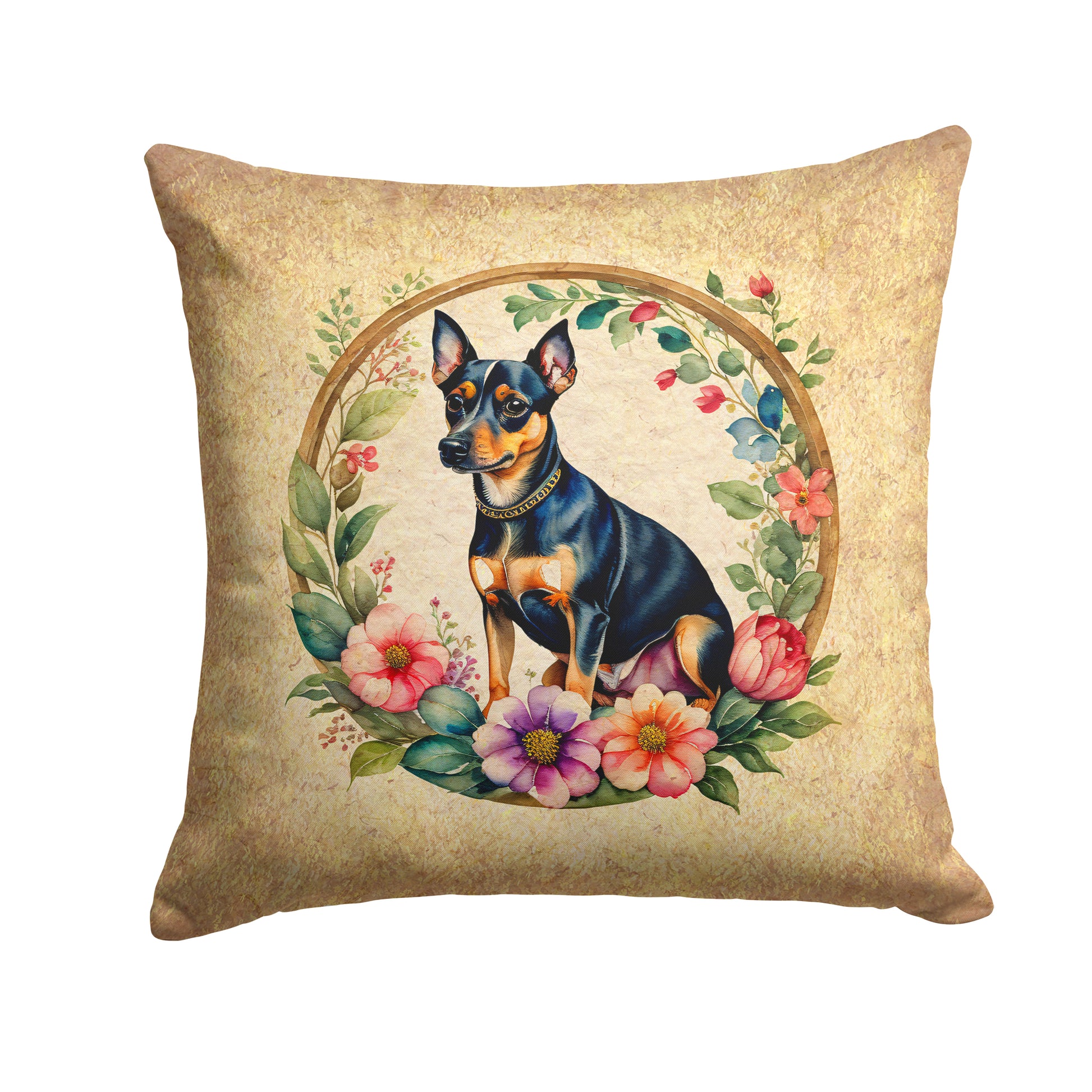 Buy this Miniature Pinscher and Flowers Throw Pillow