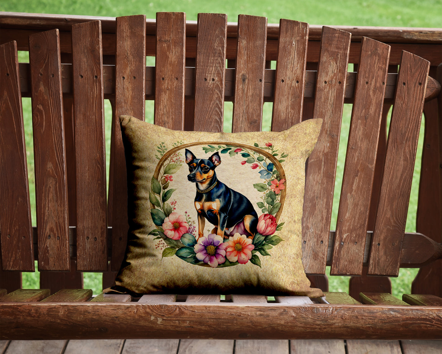 Miniature Pinscher and Flowers Throw Pillow