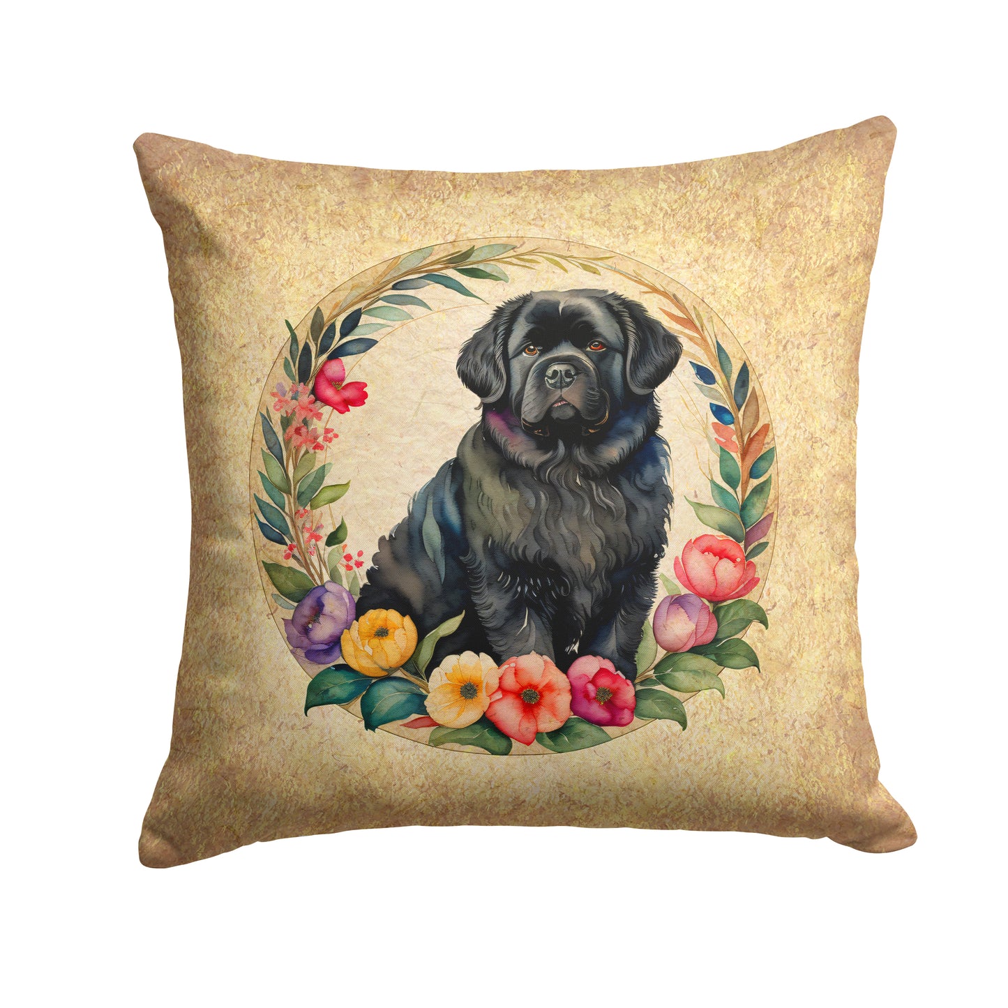 Buy this Newfoundland and Flowers Throw Pillow