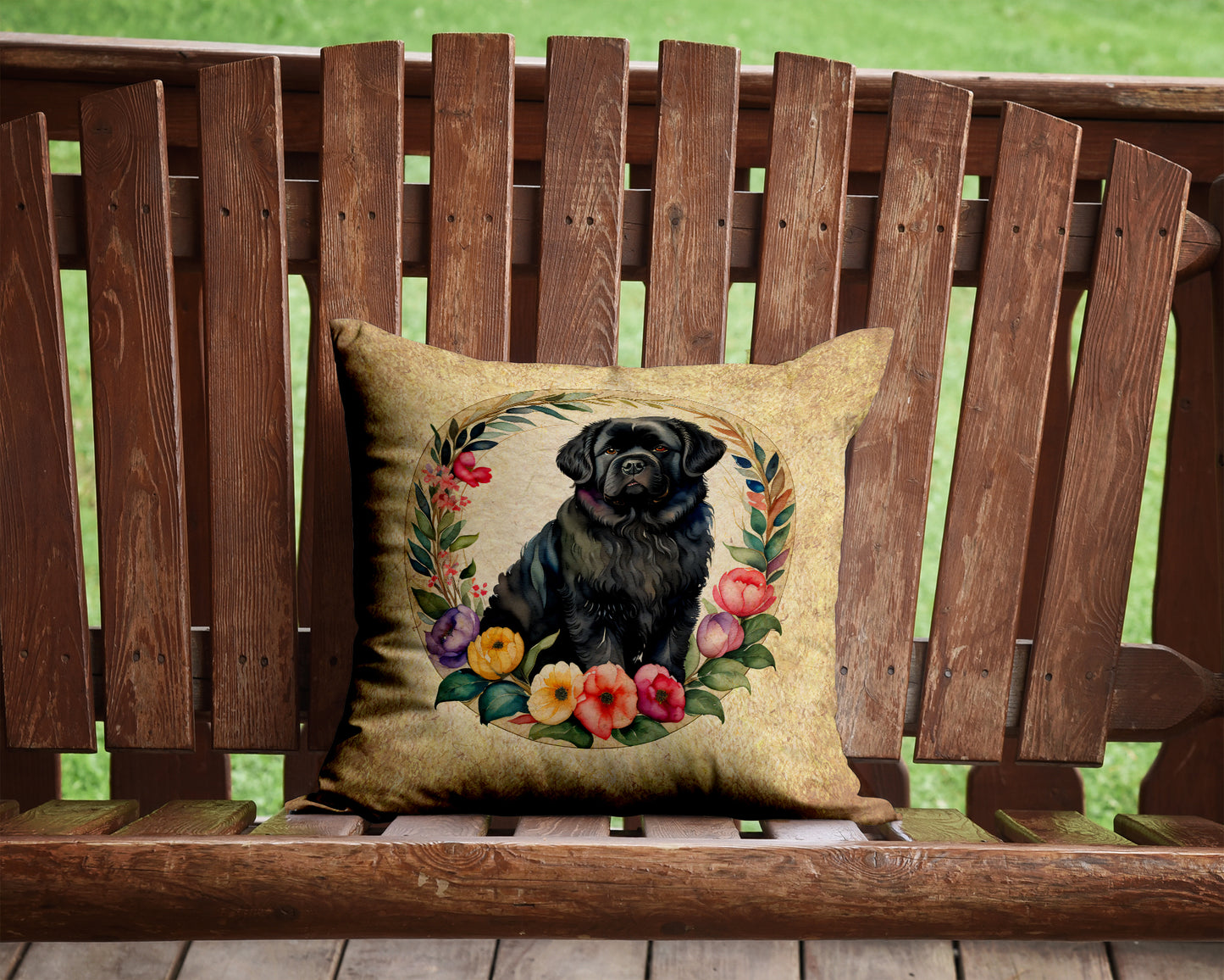 Newfoundland and Flowers Throw Pillow